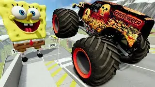 Monster Truck Crashes And High Speed Jumps Into GIANT SpongeBob SquarePants | BeamNG Drive