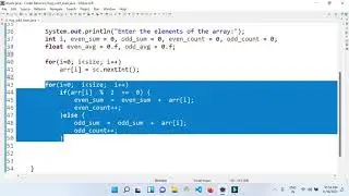 Program to print sum , count, and average of even and odd elements in an array | Arrays in java