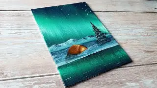 easy northern lights night sky / easy acrylic painting for beginners ✨️