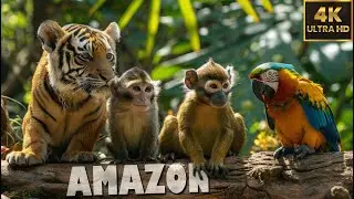 AMAZON ANIMALS | 4K(60FPS) Wildlife Films🌿RELAX JAZZ MUSIC with Rain Drop Sounds ♫