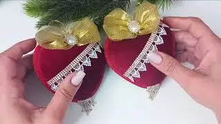 Новогодние игрушки бархатное сердце ❤Christmas toys velvet heart #Marine_DIY_Guloyan