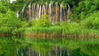 4k UHD Plitvice Lakes Waterfall Flowing. Waterfall Sounds, White Noise, Nature Sounds for Sleeping.