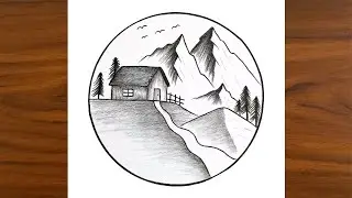 Easy circle scenery drawing Easy House drawing Step By Step Landscape Drawing Tutorial  pencil