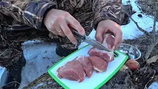 Зимний Бушкрафт у реки, Еда на Костре❗️ Winter Bushcraft by the river, Food on the Campfire