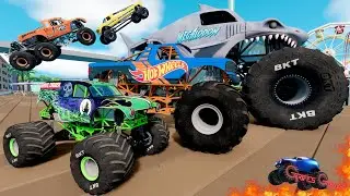 Monster Jam INSANE Big vs Small Monster Truck Races and High Speed Jumps | BeamNG Drive