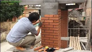 Technique Of Installing Each Traditional Terracotta Bricks On The Gate Column, Beautiful Easily