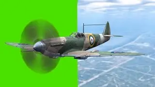 Supermarine Spitfire WWII Fighting Airplane in flight - green screen - free use