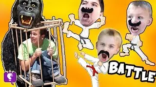 Funny MONKEY Gets DAD! Big Banana Plops with HobbyKarate Kids on a Toy Adventure