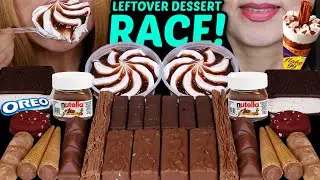 ASMR LEFTOVER DESSERT RACE! CABDURY FLAKE, NUTELLA, MILKYWAY, OREO, CHOCOLATE SWIRL SUNDAE, KINDER먹방