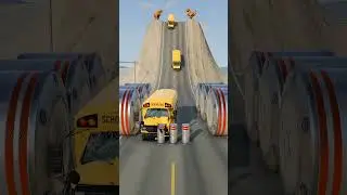 School Buses vs Hydraulic Crush - BeamNG.Drive
