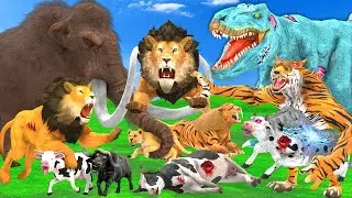 Giant Lion Fight Dinosaur Vs Zombie Bull Cow Vs Tiger Wolf Attack Lion Cub Saved By Woolly Mammoth