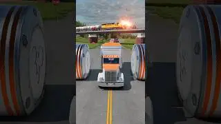 Mix Colour Bus & Train Tanker vs Bollards crash 