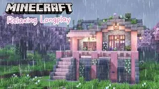 Minecraft Longplay | Rainy Cherry Blossom Cottage in the Forest (no commentary)