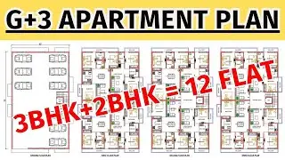 Apartment Plan | 4 Floor Apartment Design | 3BHK Flat | 2BHK Flat | 4 Unit Apartment Building Plans