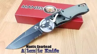 MANTIS GEARHEAD LINERLOCK STONEWASH SERRATED DROP POINT FOLDING KNIFE 2020DPS