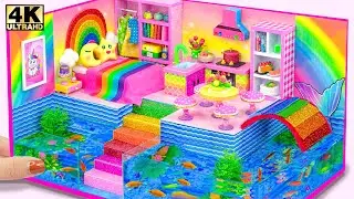 DIY Miniature Cardboard House #10 ❤️ Build Miniature Rainbow House With Aquarium Around For Pet