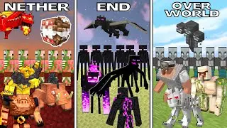 NETHER vs END vs OVERWORLD in Minecraft Mob Battle