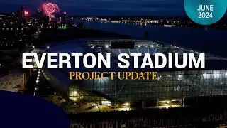 STUNNING aerial views of Everton Stadium at night! ✨