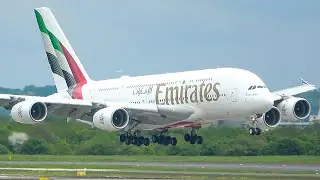 FIRST AIRBUS A380 Landing + Departure in NEW EMIRATES colours (4K)