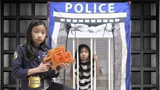 Pretend Play Police LOCKED UP Kaycee in Jail Playhouse Toy for Kids