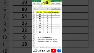 MOD Formula In Excel || Excel Formulas || MOD