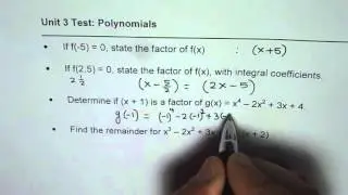 Knowledge Based Polynomial Function Test Questions