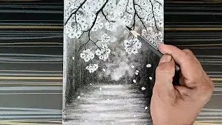 Autumn season nature landscape scenery drawing by pencil.