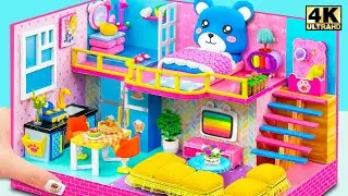 Make 2-Storey Mini House for Cute Bear with Blue and Pink from Cardboard ❤️ DIY Miniature House