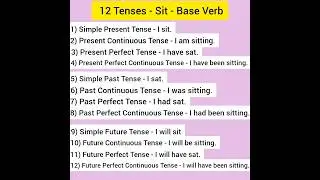 12 tenses - sit future perfect continuous past perfect continuous present perfect Continuous