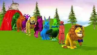 Paint & Animals Duck, Gorilla, Cow, Lion, chicken, Elephant, Fountain Crossing Shark Cartoon Game