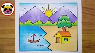 Scenery Drawing / Simple Landscape Scenery Drawing / How to Draw Beautiful Landscape Scenery