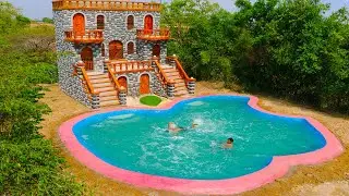 Building Mud Villa House & Apple Swimming Pool For My Entertainment Place With Ancient Skills