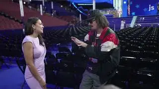 Stephen Colbert films an improvised act with Alexandria Ocasio-Cortez (D-NY) at the DNC