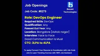 DevOps Engineer Job Opening|Join & Get Placements|Besant Technologies #shorts #job #placement