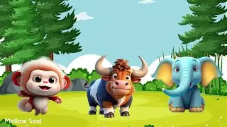 Cute little animals making funny sounds: monkey, cow, elephant, bandicoot