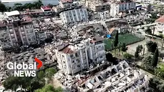 Drone video shows scale of devastation in Turkey, Syria following deadly earthquake