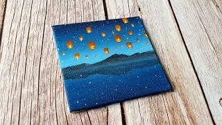 Lantern night sky / easy acrylic painting idea for beginners ✨️