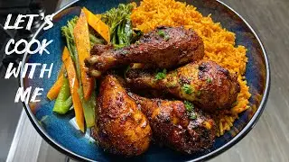 Let’s Cook With me | Baked chicken drumsticks, Jollof rice & steamed Veg