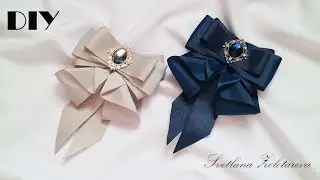 Bow tie brooch made of ribbons DIY