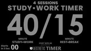 DARK Mode, Pomodoro 40/15 Study Timer, No Music, 4 Sessions, 40 Minute Study, Gentle Alarm