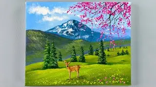Landscape Painting / Spring Mountain / Acrylic Painting Tutorial