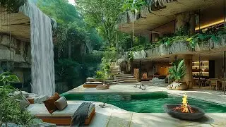 luxury Stone Apartment in the Woods 🌳 Warm Fireplace and Waterfall Sounds for Relaxation, Healing