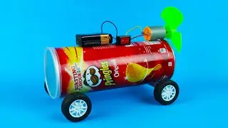 How To Make a Air Powered Pringles Car (DC MOTOR TOY CAR)