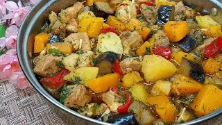 Вкуснейший УЖИН из ТЫКВЫ и Мяса. Тушеное мясо с Тыквой на сковороде с овощами. Рагу из Тыквы с мясом