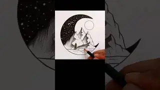 Easy circle scenery drawing #drawing #nightsky #easydrawing #art #artist #shorts