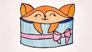 Как нарисовать ЛИСЕНКА В КОРОБКЕ, милые рисунки для срисовки/How to draw a FOX CUB IN a BOX