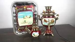 Расписной самовар СССР тройка коней