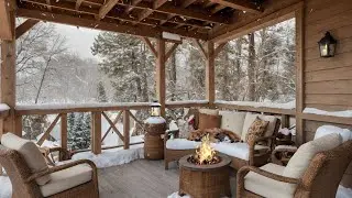 Winter Cozy Porch Ambience 🔥 Crackling Fire ❄️ Gentle Snowfall & Peaceful Sounds