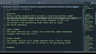 Joy of computing using python week6 program3 |Recursive function to find given list non-decreasing