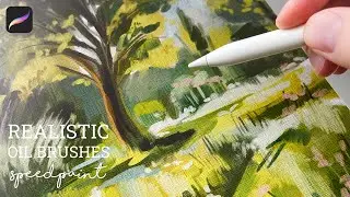 Speedpaint Procreate Oil Brushes / Realistic Oil Summer Landscape in Procreate